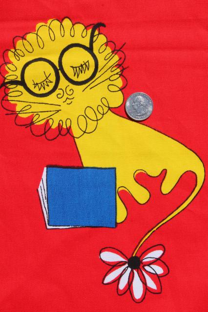 photo of retro 70s bookworm lion in eye glasses, vintage print cotton duck fabric #2