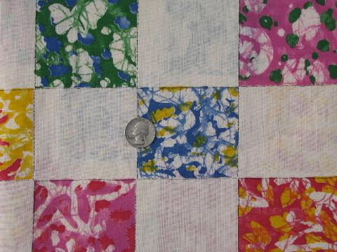 photo of retro 70s color splash patchwork blocks print cotton quilt fabric #1