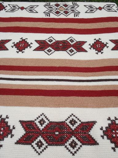 photo of retro 70s fringed indian blanket afghan, hand stitched southwest designs #2