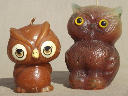 photo of retro 70s owl candles, Halloween fall holiday  candle lot, grumpy owls!  #1