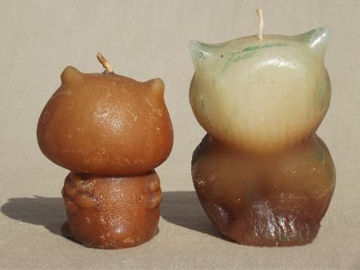 photo of retro 70s owl candles, Halloween fall holiday  candle lot, grumpy owls!  #3