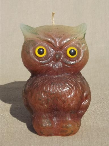 photo of retro 70s owl candles, Halloween fall holiday  candle lot, grumpy owls!  #6