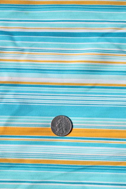 photo of retro 70s polyester fabric, vintage poly tricot knit aqua / yellow stripe #1