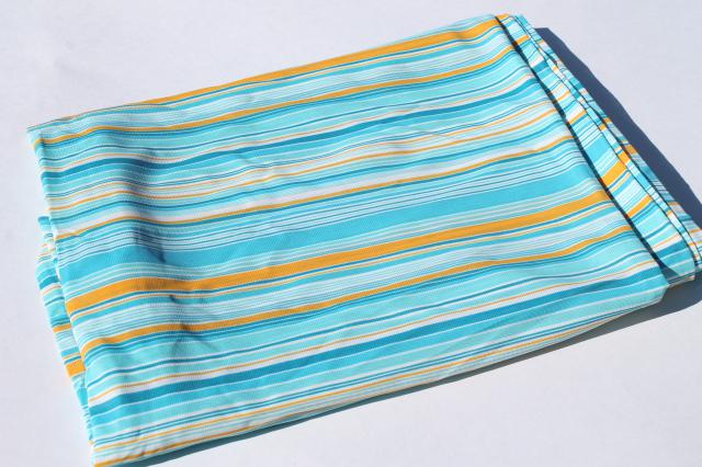 photo of retro 70s polyester fabric, vintage poly tricot knit aqua / yellow stripe #4