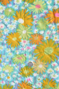 catalog photo of retro 70s polyester fabric, vintage poly tricot knit w/ mod loud floral print