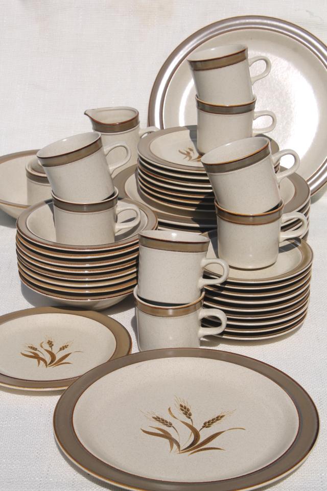 photo of retro 70s vintage Autumn Wheat Japan stoneware pottery Sears dinnerware set for 8 #1