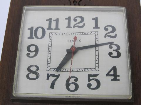 photo of retro 70s vintage Timex kitchen wall clock, chip carved plastic frame #3