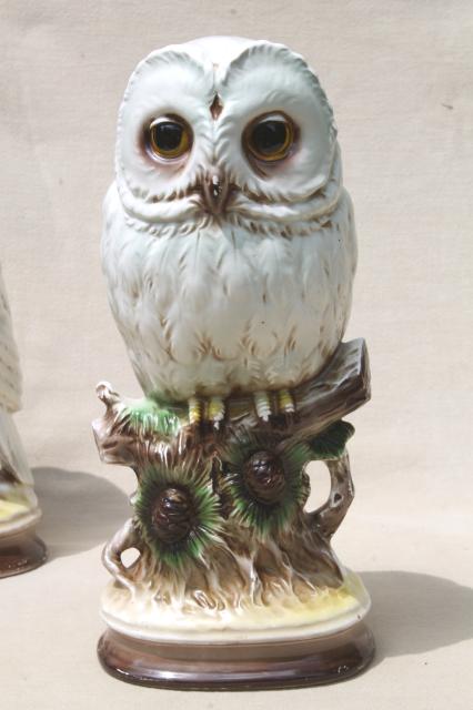 photo of retro 70s vintage ceramic owls, snowy white owls, barn owl & horned owl #5