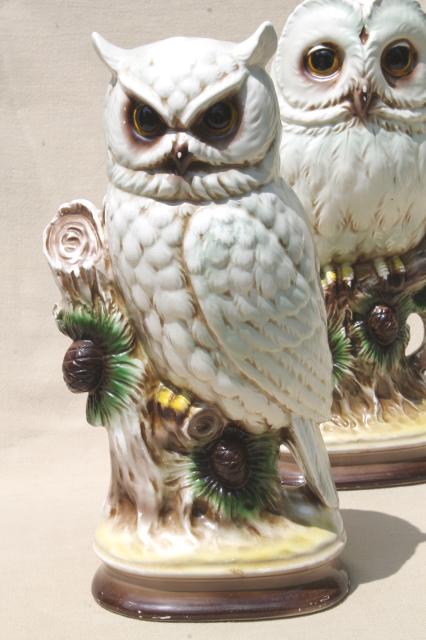 photo of retro 70s vintage ceramic owls, snowy white owls, barn owl & horned owl #6