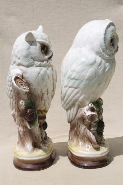 photo of retro 70s vintage ceramic owls, snowy white owls, barn owl & horned owl #7