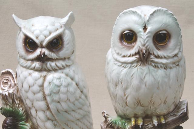 photo of retro 70s vintage ceramic owls, snowy white owls, barn owl & horned owl #10