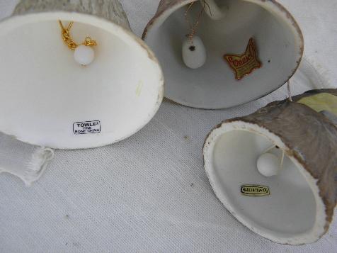 photo of retro 70s vintage china collector's bells, all owls - three bell lot #2