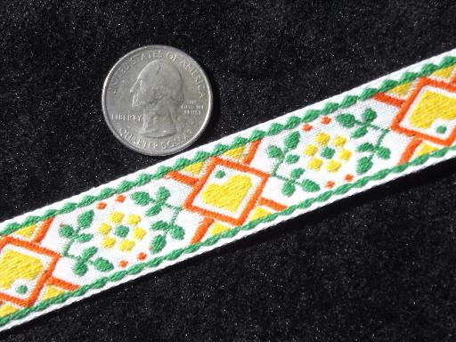 photo of retro 70s vintage embroidered flowers trim, wide woven sewing braid #1