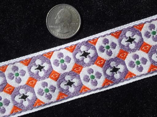 photo of retro 70s vintage embroidered flowers trim, wide woven sewing braid #1