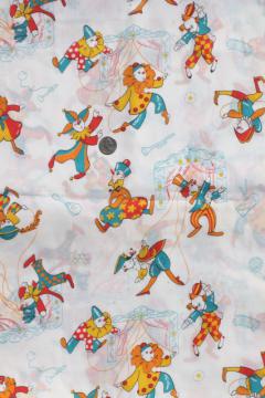 catalog photo of retro 70s vintage fabric w/ perriot clown marionette puppets print