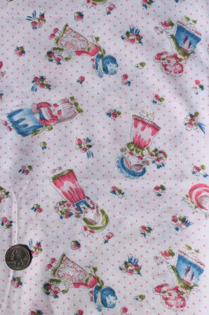 photo of retro 70s vintage lightweight poly knit t-shirt fabric, sunbonnet little girls #1