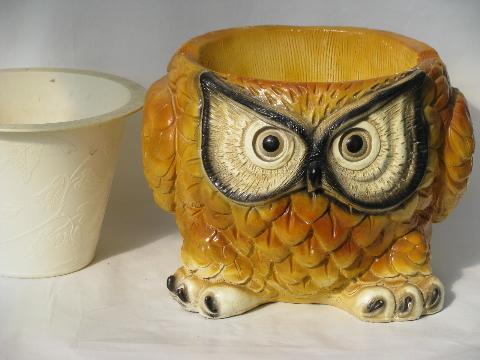 photo of retro 70's vintage, old owl cement planter for camp or cabin #4