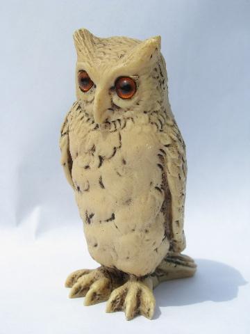 photo of retro 70s vintage plastic composition owl, faux carved bone netsuke #1