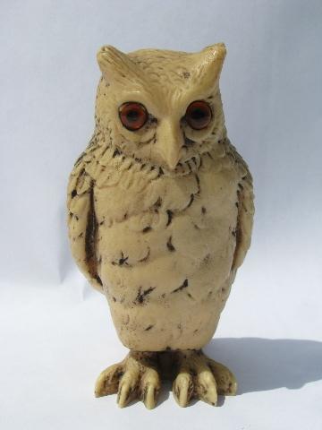 photo of retro 70s vintage plastic composition owl, faux carved bone netsuke #2