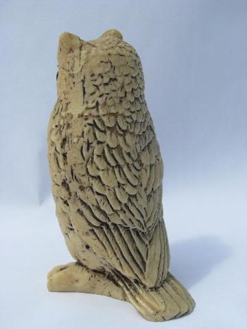 photo of retro 70s vintage plastic composition owl, faux carved bone netsuke #3