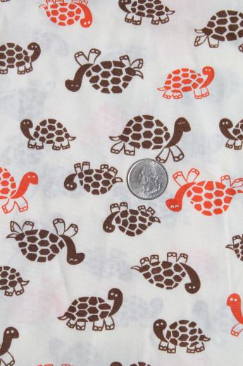 photo of retro 70s vintage turtle print cotton fabric w/ cute orange & brown turtles #1