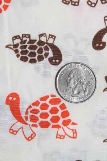 photo of retro 70s vintage turtle print cotton fabric w/ cute orange & brown turtles #2