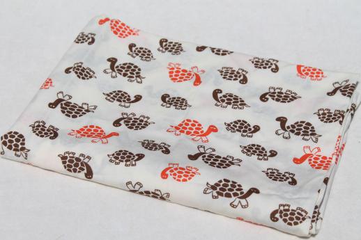 photo of retro 70s vintage turtle print cotton fabric w/ cute orange & brown turtles #3