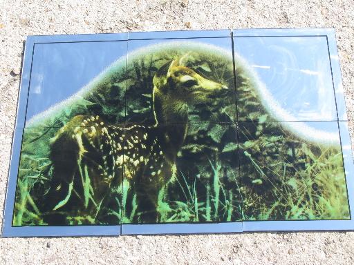 photo of retro 70s wall mural, vintage mirror glass tile, baby deer photo art #1