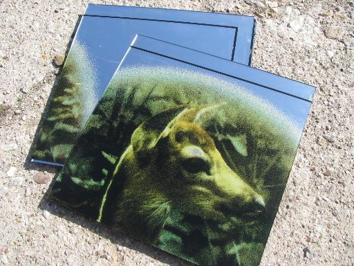 photo of retro 70s wall mural, vintage mirror glass tile, baby deer photo art #2