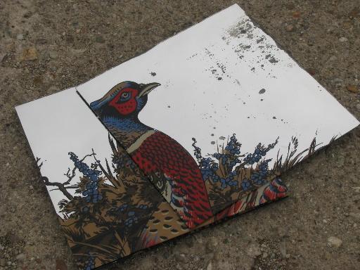 photo of retro 70s wall mural, vintage mirror glass tile, game bird pheasant #2