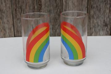 catalog photo of retro 80s 90s vintage rainbow print glass tumblers, two drinking glasses