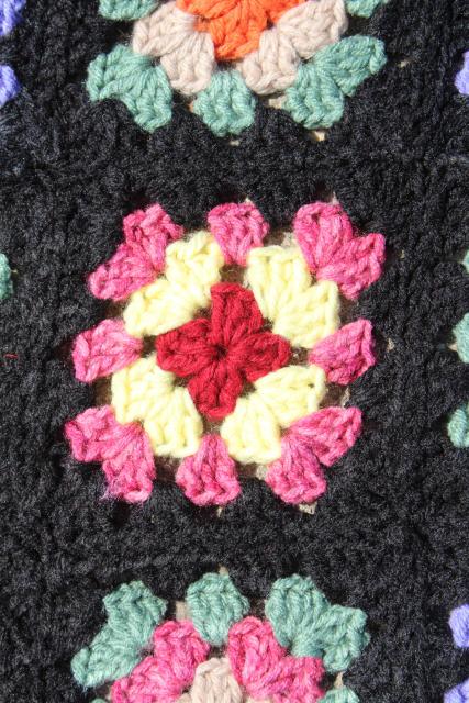 photo of retro 80s colors crocheted granny square afghan, vintage crochet lap blanket throw #4