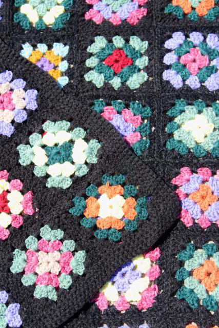 photo of retro 80s colors crocheted granny square afghan, vintage crochet lap blanket throw #5