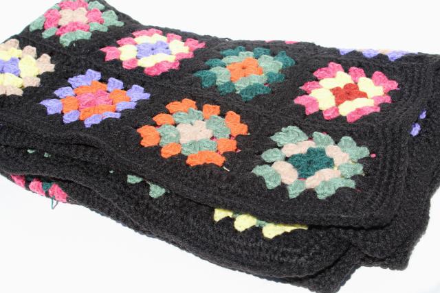 photo of retro 80s colors crocheted granny square afghan, vintage crochet lap blanket throw #6