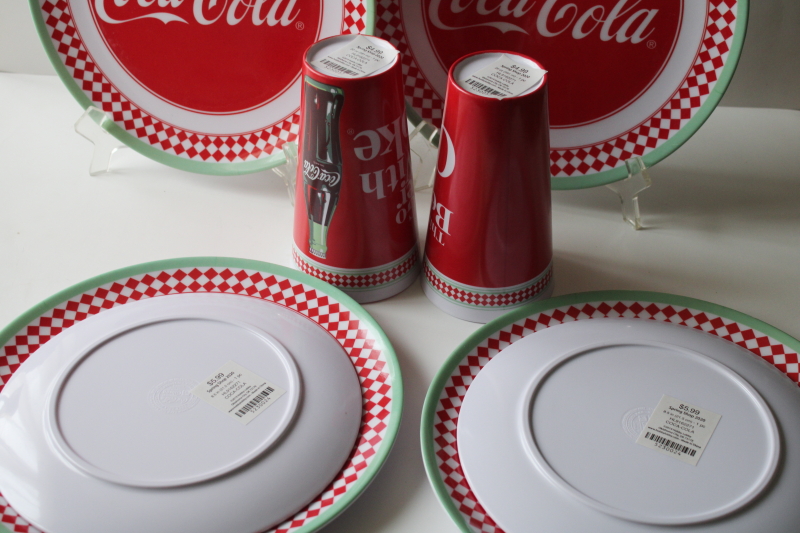 photo of retro Coke graphics red & mint green Cola Cola melamine plates & tumblers, Hobby Lobby 2020 labels  #6