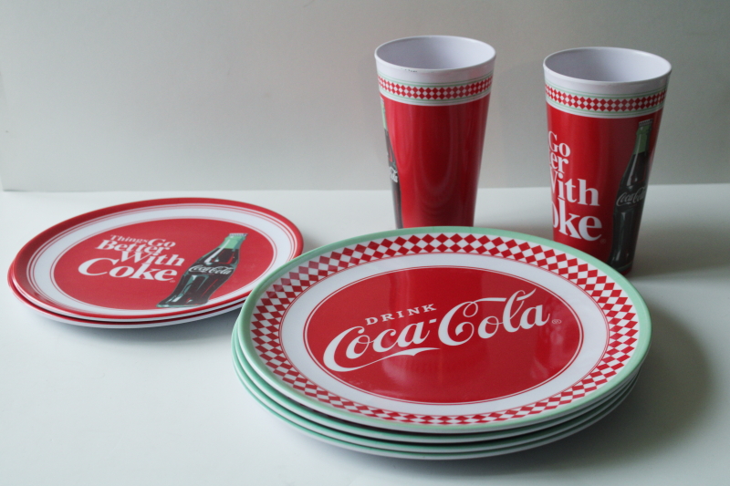 photo of retro Coke graphics red & mint green Cola Cola melamine plates & tumblers, Hobby Lobby 2020 labels  #8