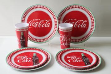 retro Coke graphics red & mint green Cola Cola melamine plates & tumblers, Hobby Lobby 2020 labels 