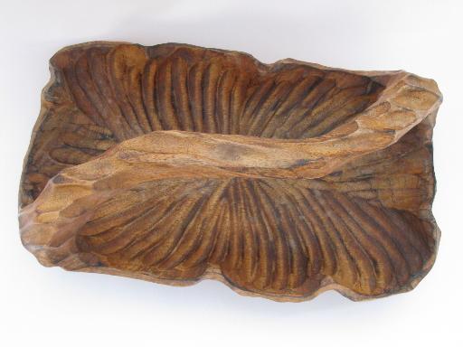 photo of retro Hawaii Hardwoods hand-carved freeform tropical leaf fruit basket #2