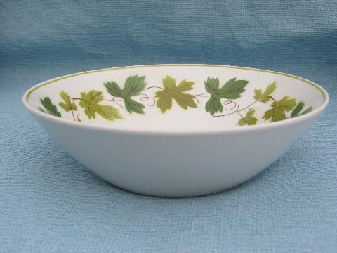 photo of retro Mikasa pottery, Green Wood leaf pattern soup bowls #4