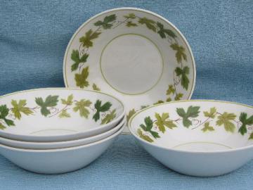 catalog photo of retro Mikasa pottery, Green Wood leaf pattern soup bowls