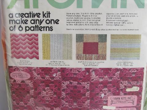 photo of retro afghan kit, knit or crochet throw, yarn and patterns #3