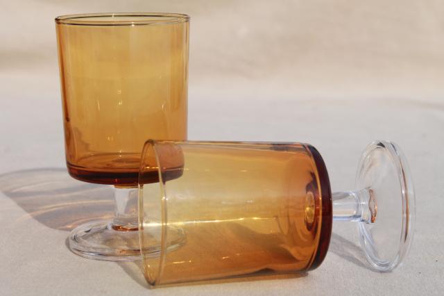 photo of retro amber / clear glass stemmed glasses, vintage Luminarc - France Cavalier pattern #5