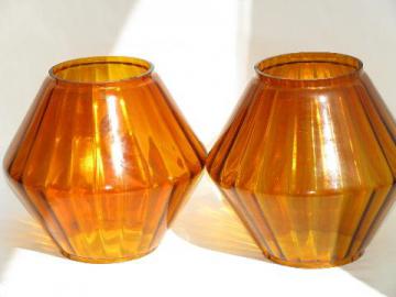 catalog photo of retro amber glass lamp globes, vintage swag light replacement shades