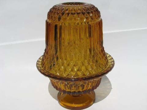 photo of retro amber gold fairy light candle lamp w/ shade, vintage pattern glass #1