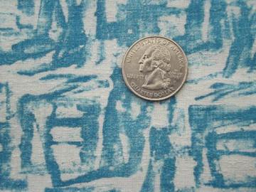 catalog photo of retro aqua blue & white print cotton fabric, soft matte textured cotton 