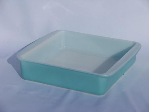 photo of retro aqua / white vintage Pyrex glass baking dishes, square pans #3