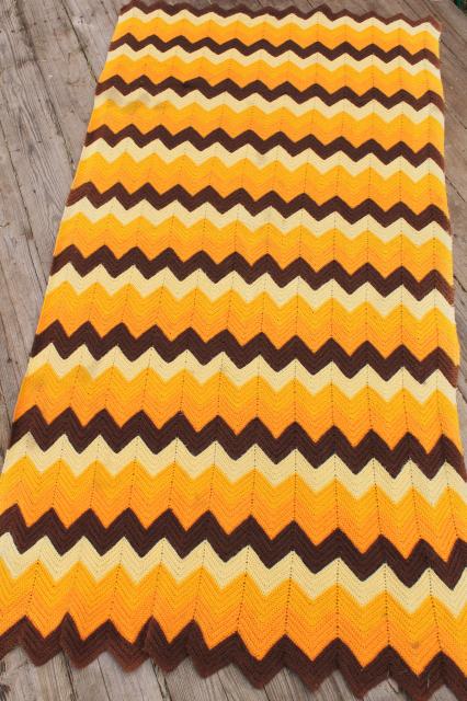 photo of retro autumn colors knit lace & crochet chevrons afghans, vintage throw blankets for fall #4