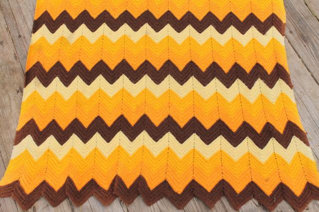 photo of retro autumn colors knit lace & crochet chevrons afghans, vintage throw blankets for fall #5