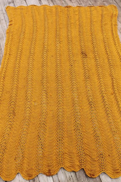 photo of retro autumn colors knit lace & crochet chevrons afghans, vintage throw blankets for fall #7