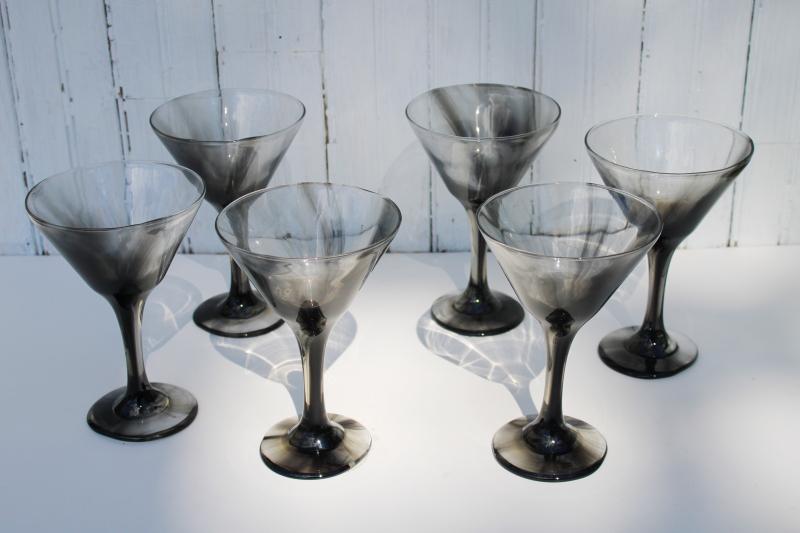 photo of retro barware, vintage grey smoke slag glass cocktail glasses for huge martini or mixed drinks #1